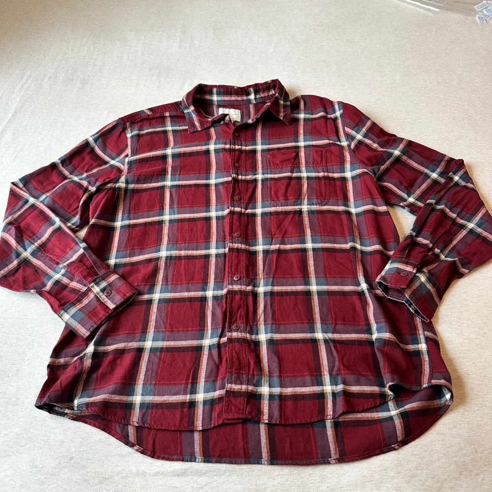 American Eagle Super Soft Flannel Shirt Mens XL Burgundy Plaid Button Down